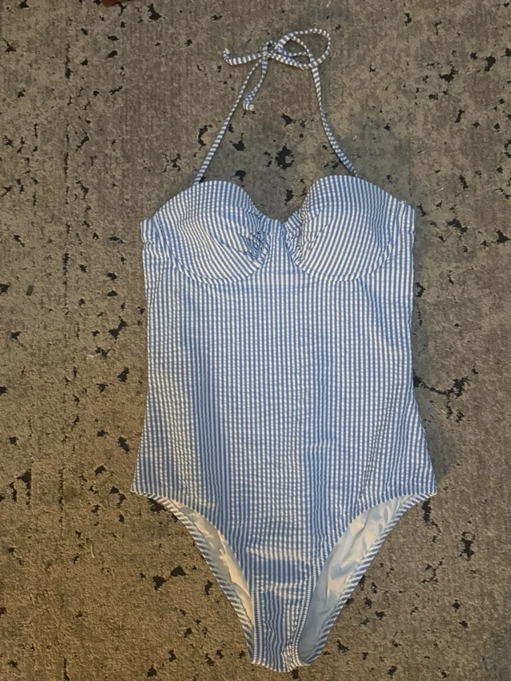 J.Crew Blue & White Seersucker One-Piece Swimsuit